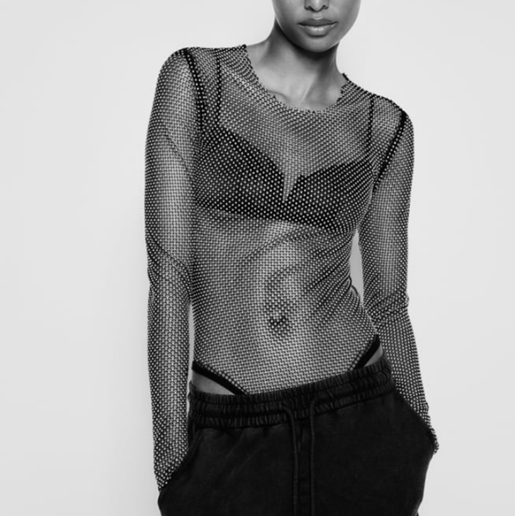 Zara Rhinestones Mesh Bodysuit - Picture 3 of 13